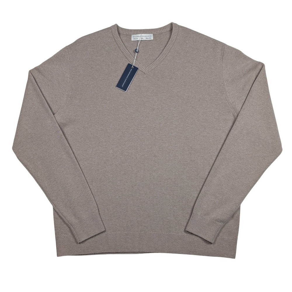 Holderness & Bourne V-Neck Sweater Mens XXL Brown Merino Cashmere Stableford NEW